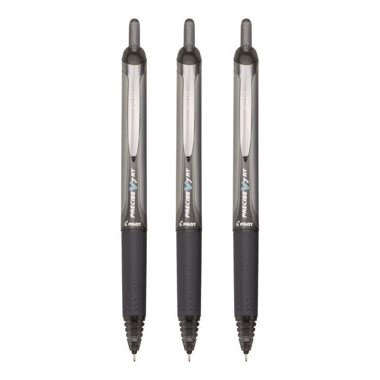 Precise V7RT Roller Ball Pen, Retractable, Fine 0.7 mm, Black Ink and Barrel, 3/Pack