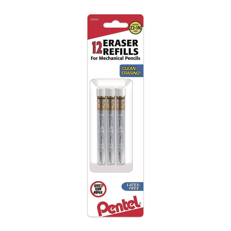 Eraser Refills for Sharp Kerry/EnerGize-X/Wow Pencil/Gizmo/Cushi/Hot Shots/Technica-X, White, 4/Tube, 3 Tubes/Pack