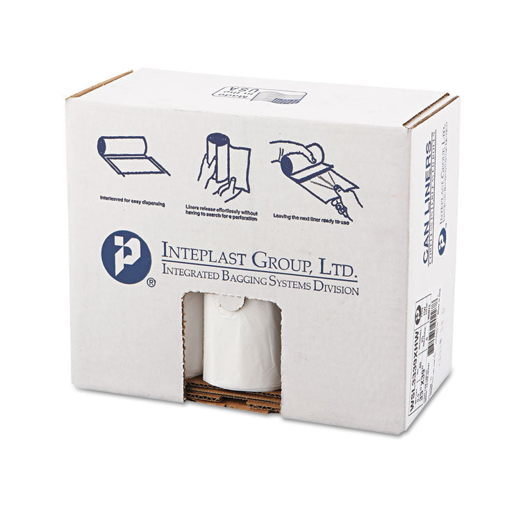 Low-Density Commercial Can Liners, 33 gal, 0.8 mil, 33  x 39 , White, Interleaved Roll, 25 Bags/Roll, 6 Rolls/Carton