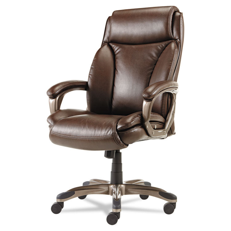 Alera Veon Series Executive High-Back Bonded Leather Chair, Supports Up to 275 lb, Brown Seat/Back, Bronze Base