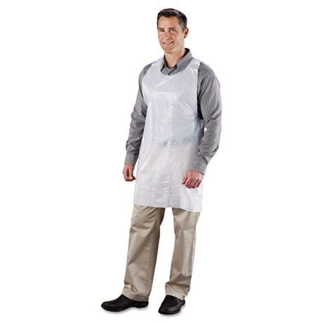 Poly Apron, 24 x 42, One Size Fits All, White, 100/Pack, 10 Packs/Carton