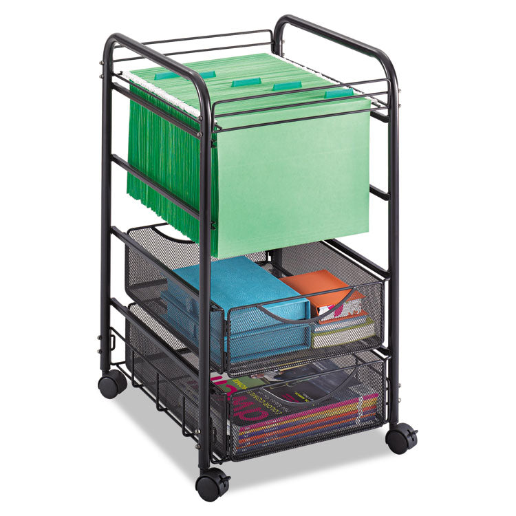 Onyx Mesh Open Mobile File with Drawers, Metal, 2 Drawers, 1 Bin, 15.75  x 17  x 27 , Black