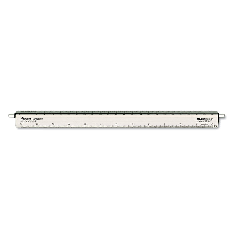 Adjustable Triangular Scale Aluminum Architects Ruler, 12" Long, Silver