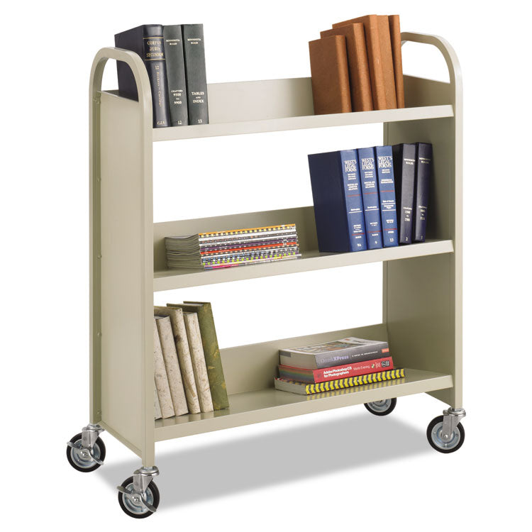Steel Single-Sided Book Cart, Metal, 3 Shelves, 300 lb Capacity, 36  x 14.5  x 43.5 , Sand