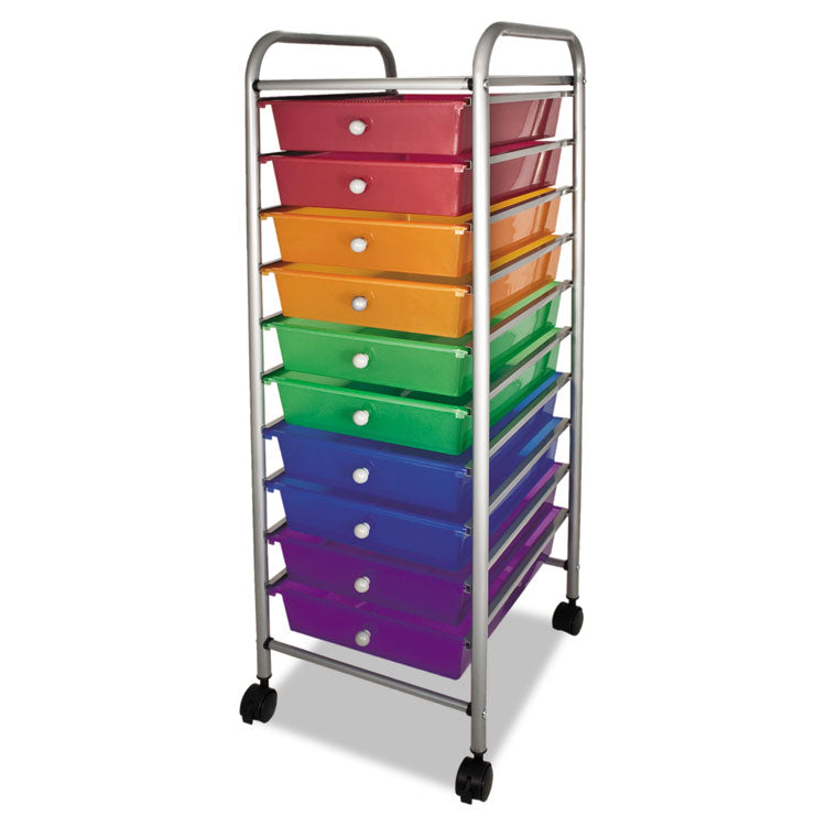 Portable Drawer Organizer, Metal, 1 Shelf, 10 Drawers, 13" x 15.38" x 37.75", Matte Gray/Assorted