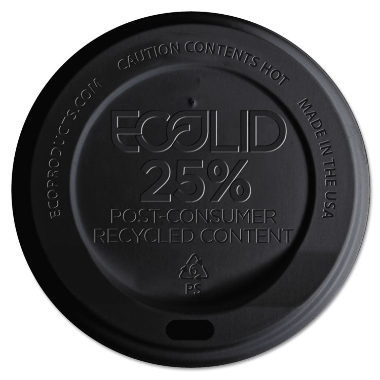 EcoLid 25% Recycled Content Hot Cup Lid, Black, Fits 10 oz to 20 oz Cups, 100/Pack, 10 Packs/Carton