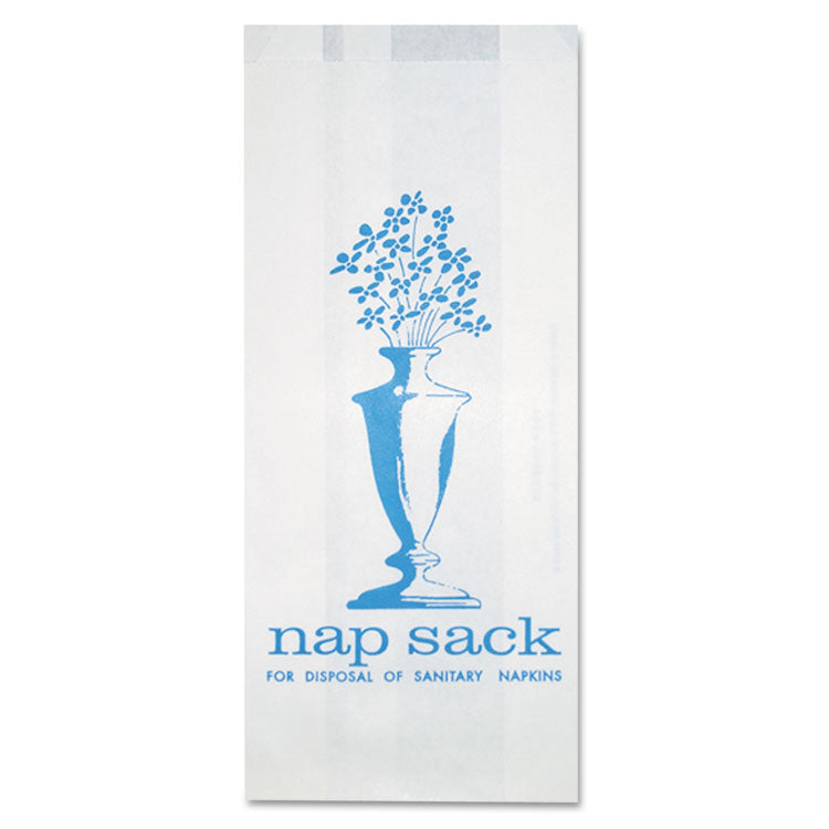 Nap Sack Sanitary Disposal Bags, 4  x 2  x 9 , White, 1,000/Carton