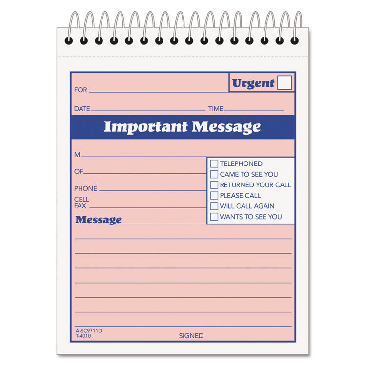 Telephone Message Book with Fax/Mobile Section, Two-Part Carbonless, 4.25 x 5.5, 50 Forms Total