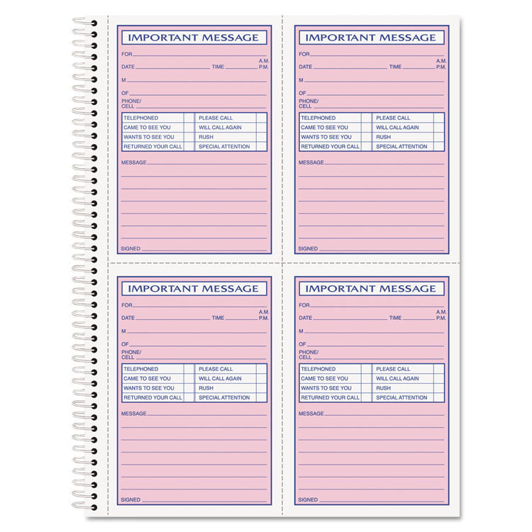 Telephone Message Book with Fax/Mobile Section, Two-Part Carbonless, 3.88 x 5.5, 4 Forms/Sheet, 200 Forms Total