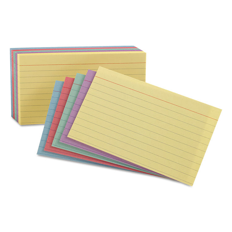 Ruled Index Cards, 4 x 6, Blue/Violet/Canary/Green/Cherry, 100/Pack