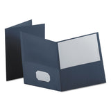 Twin-Pocket Folder, Embossed Leather Grain Paper, 0.5" Capacity, 11 x 8.5, Dark Blue, 25/Box