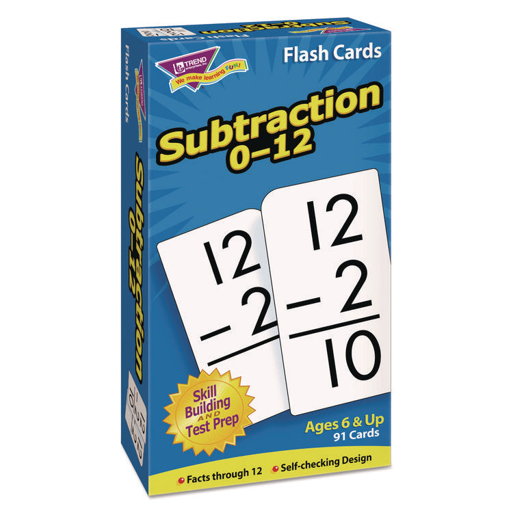 Skill Drill Flash Cards, Subtraction, 3 x 6, Black and White, 91/Pack