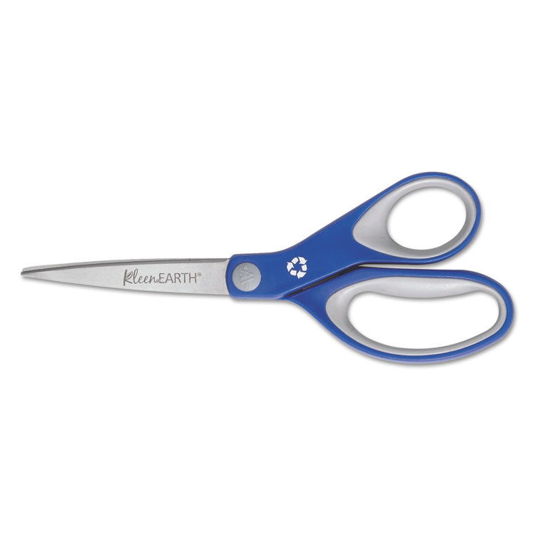 KleenEarth Soft Handle Scissors, 8" Long, 3.25" Cut Length, Blue/Gray Straight Handle