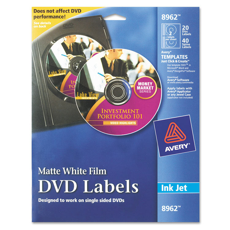 Inkjet DVD Labels, Matte White, 20/Pack