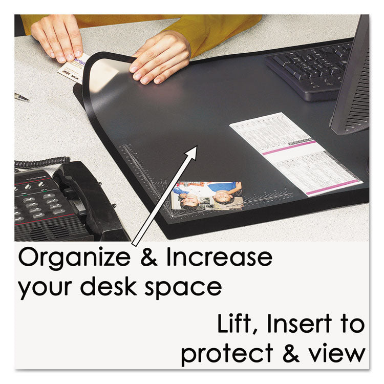 Desk Pad with Transparent Lift-Top Overlay and Antimicrobial Protection, 24" x 19", Black Pad, Transparent Frost Overlay