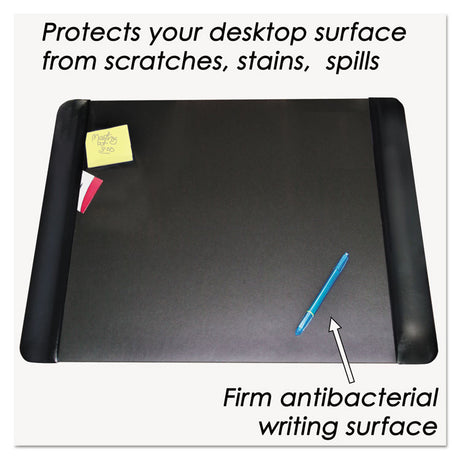 Executive Desk Pad with Antimicrobial Protection, Leather-Like Side Panels, 24 x 19, Black