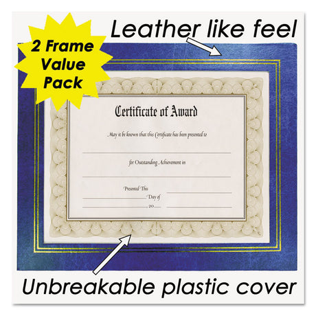 Leatherette Document Frame, 8.5 x 11, Blue, Pack of Two