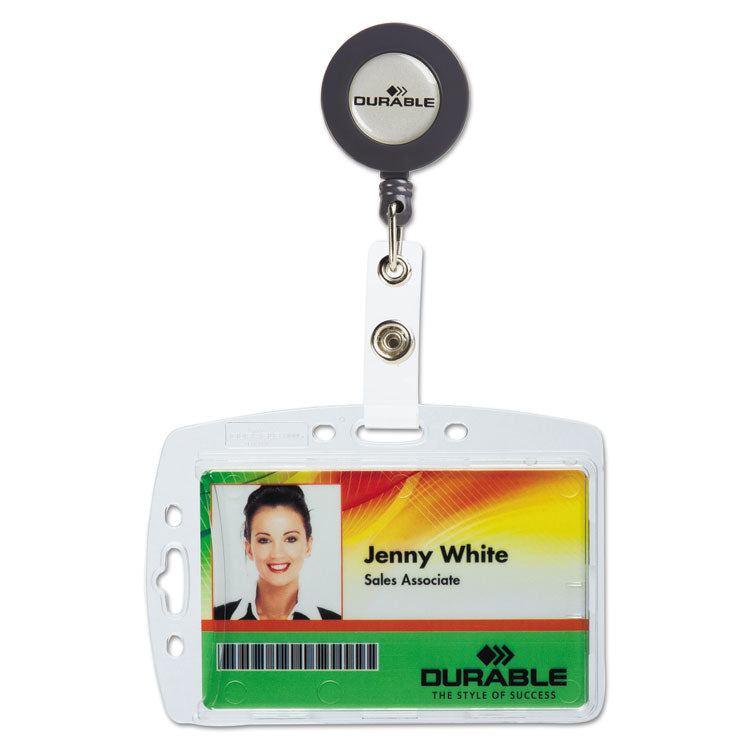 ID/Security Card Holder Set, Vertical/Horizontal, Reel, Clear, 10/Pack
