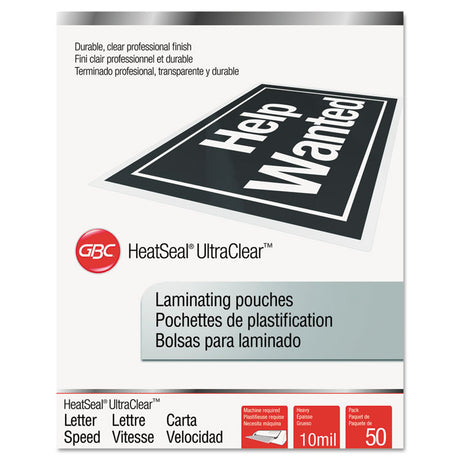 UltraClear Thermal Laminating Pouches, 10 mil, 9" x 11.5", Gloss Clear, 50/Box