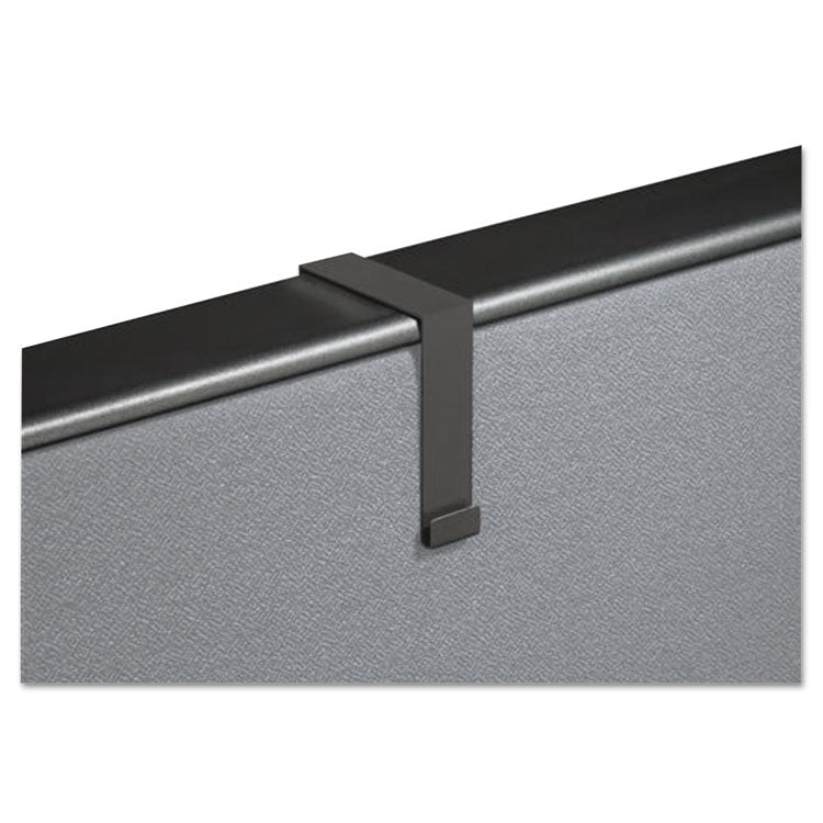 Cubicle Partition Hangers, For 1.5  to 2.5  Thick Partition Walls, Black, 2/Set