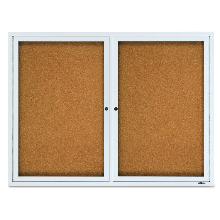 Enclosed Cork Bulletin Board, Cork/Fiberboard, 48 x 36, Tan Surface, Silver Aluminum Frame