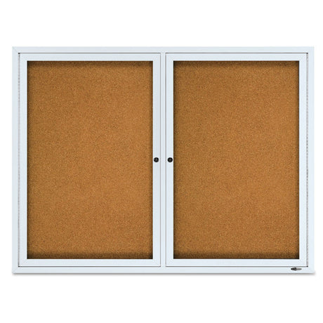 Enclosed Cork Bulletin Board, Cork/Fiberboard, 48 x 36, Tan Surface, Silver Aluminum Frame