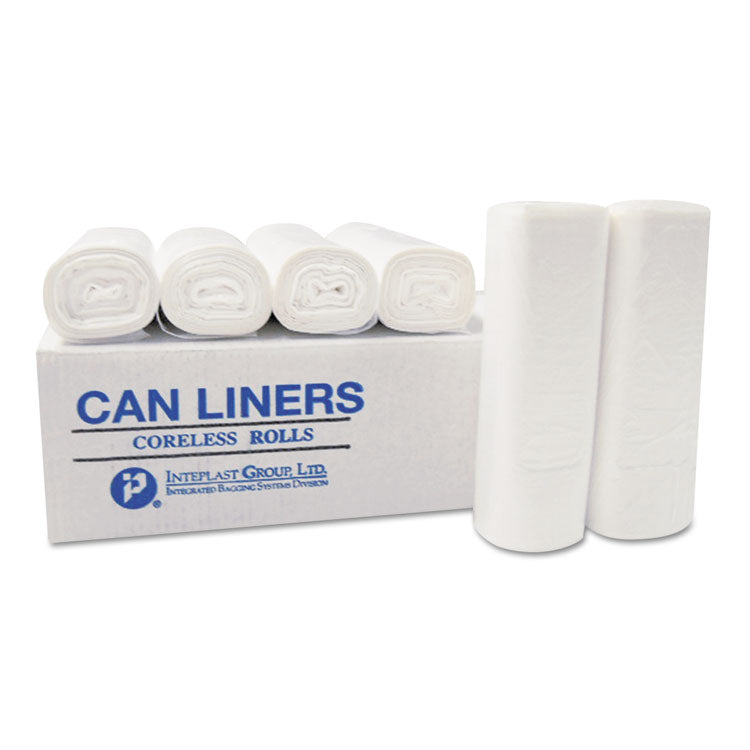 Low-Density Commercial Can Liners, 60 gal, 0.8 mil, 38  x 58 , White, Interleaved Roll, 20 Bags/Roll, 5 Rolls/Carton