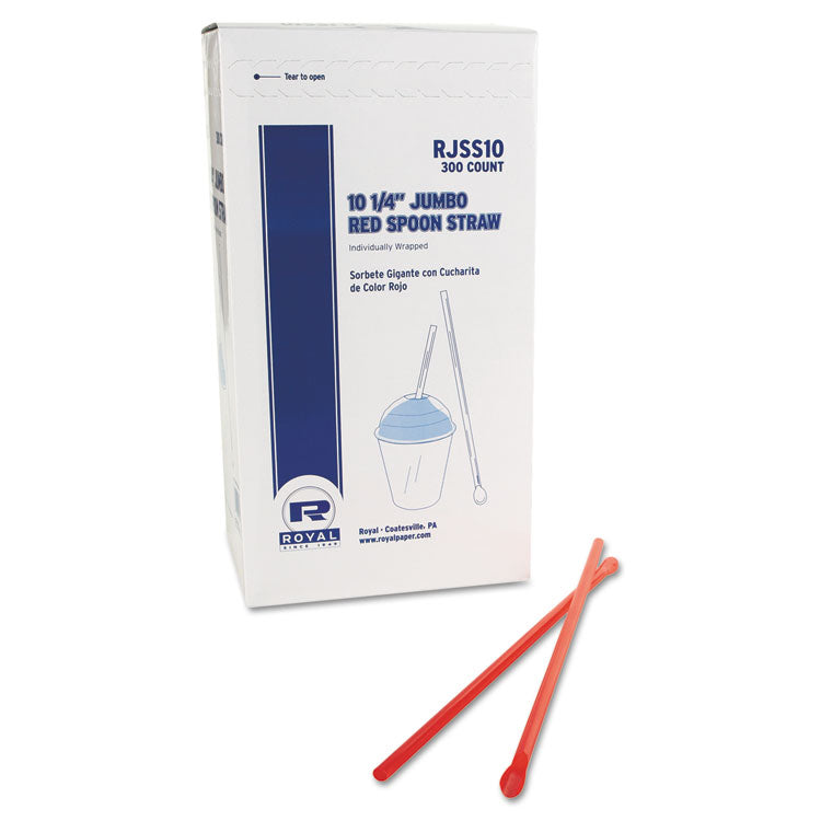 Jumbo Spoon Straw, 10.25 , Plastic, Red, 300/Pack, 18 Packs/Carton