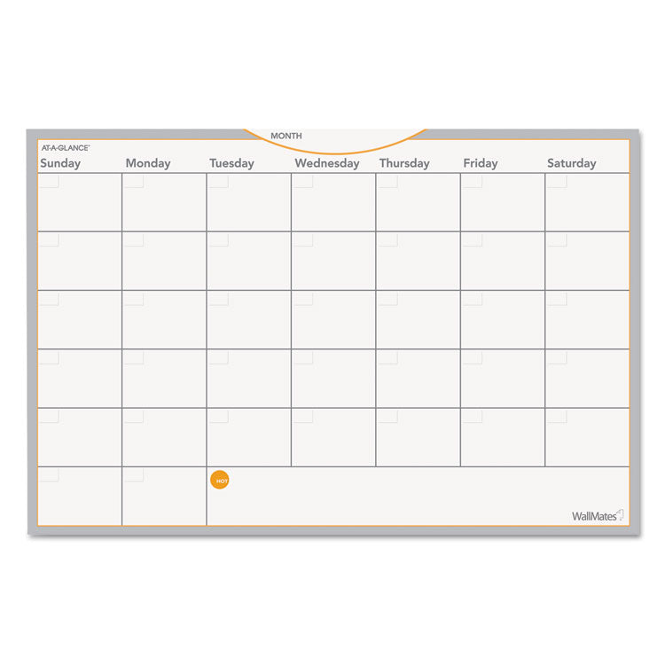 WallMates Self-Adhesive Dry Erase Monthly Planning Surfaces, 18 x 12, White/Gray/Orange Sheets, Undated