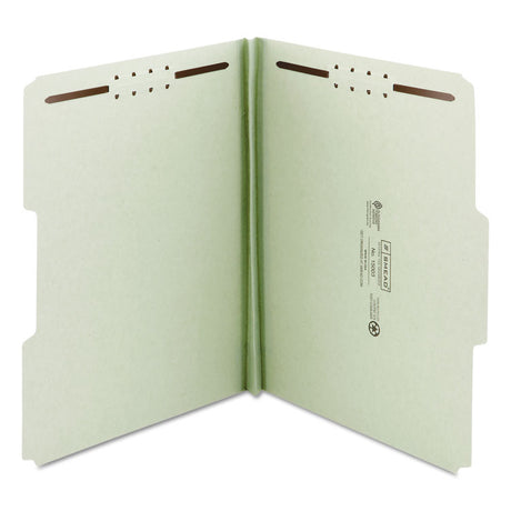 Recycled Pressboard Fastener Folders, 1" Expansion, 2 Fasteners, Letter Size, Gray-Green Exterior, 25/Box