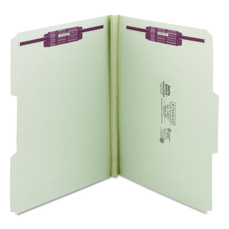 Recycled Pressboard Fastener Folders, 1/3-Cut Tabs, Two SafeSHIELD Fasteners, 1" Expansion, Letter Size, Gray-Green, 25/Box