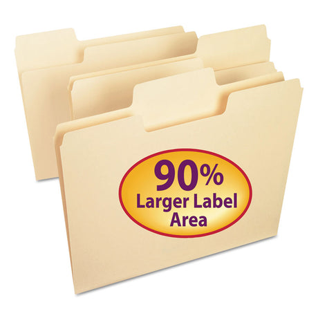 SuperTab Top Tab File Folders, 1/3-Cut Tabs: Assorted, Letter Size, 0.75" Expansion, 11-pt Manila, 100/Box