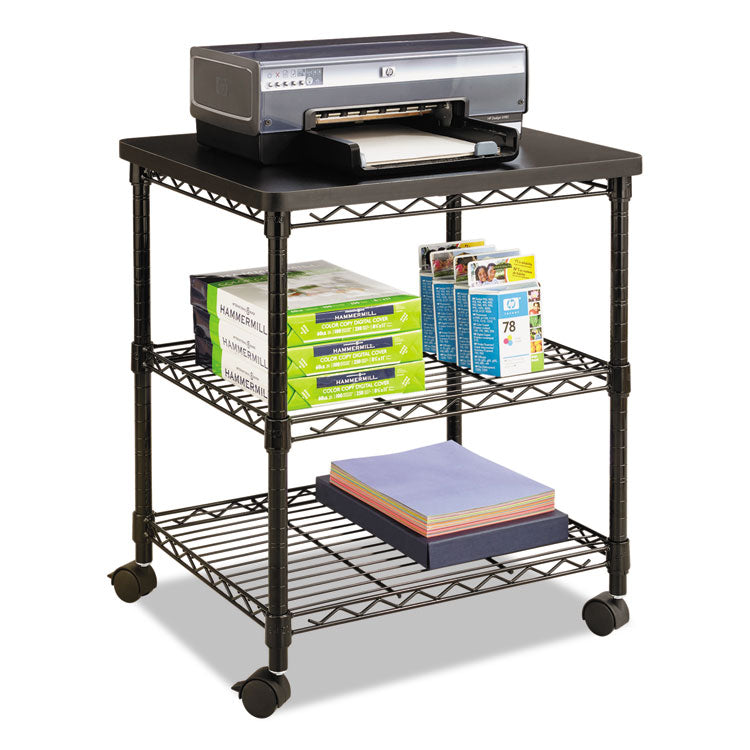 Desk Side Wire Machine Stand, Metal, 3 Shelves, 200 lb Capacity, 24  x 20  x 27 , Black