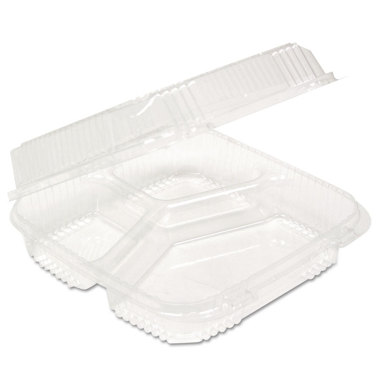 ClearView SmartLock Hinged Lid Container, 3-Compartment, 5 oz/14 oz, 8.2 x 8.34 x 2,91, Clear, Plastic, 200/Carton