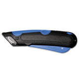 Easycut Cutter Knife w/Self-Retracting Safety-Tipped Blade, 6" Plastic Handle, Black/Blue