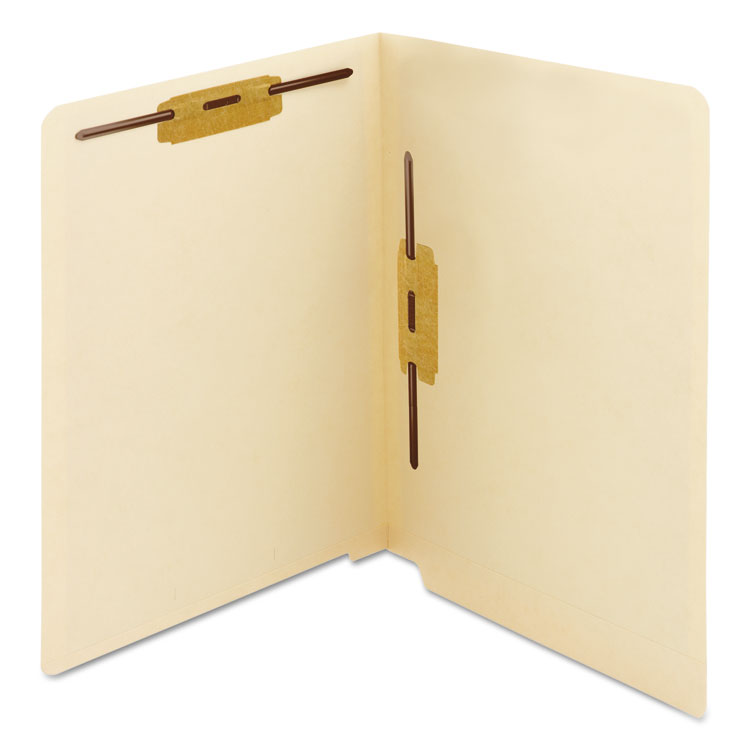 End Tab Fastener Folders with Reinforced Straight Tabs, 11-pt Manila, 2 Fasteners: Top/Side, Letter Size, Manila, 50/Box