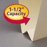 End Tab W-Fold Fastener Folders with Reinforced Tabs, 1.5" Expansion, 2 Fasteners, Letter Size, Manila, 50/Box