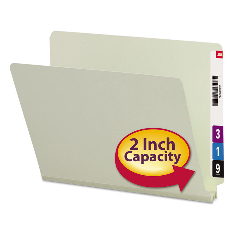 Extra-Heavy Recycled Pressboard End Tab Folders, Straight Tabs, Letter Size, 2" Expansion, Gray-Green, 25/Box