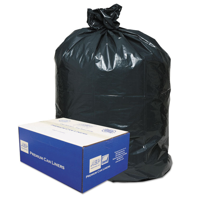 Linear Low-Density Can Liners, 60 gal, 0.9 mil, 38  x 58 , Black, 10 Bags/Roll, 10 Rolls/Carton