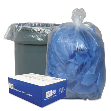 Linear Low-Density Can Liners, 60 gal, 0.9 mil, 38  x 58 , Clear, 10 Bags/Roll, 10 Rolls/Carton