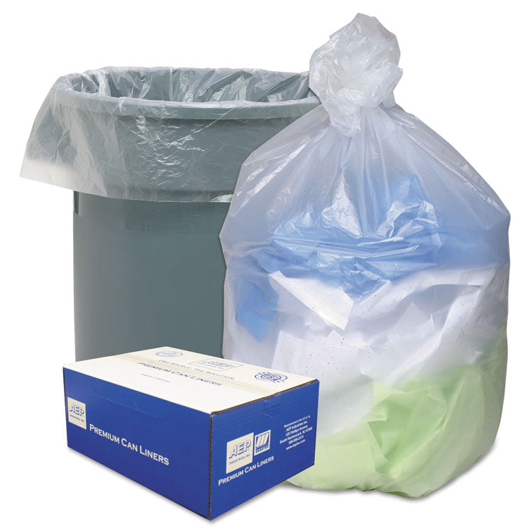 Can Liners, 56 gal, 16 mic, 43  x 48 , Natural, 20 Bags/Roll, 10 Rolls/Carton