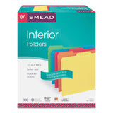 Interior File Folders, 1/3-Cut Tabs: Assorted, Letter Size, 0.75" Expansion, Assorted Colors, 100/Box