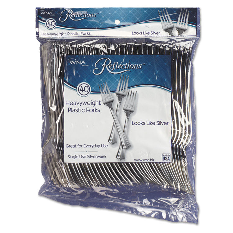 Reflections Heavyweight Plastic Utensils, Fork, Silver, 7", 40/Pack, 8 Packs/Carton