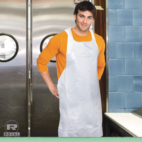 Poly Apron, 28 x 46,  One Size Fits All, White, 100/Pack, 10 Packs/Carton