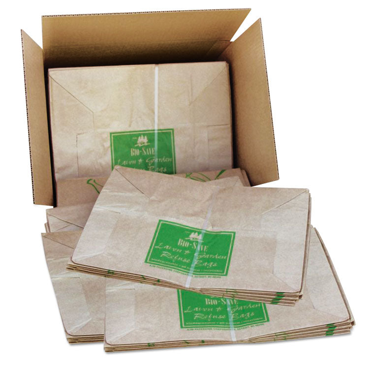 Lawn/Leaf Bags, Self-Standing, Open-Face, 30 gal, 16  x 35 , Kraft, 50/Box
