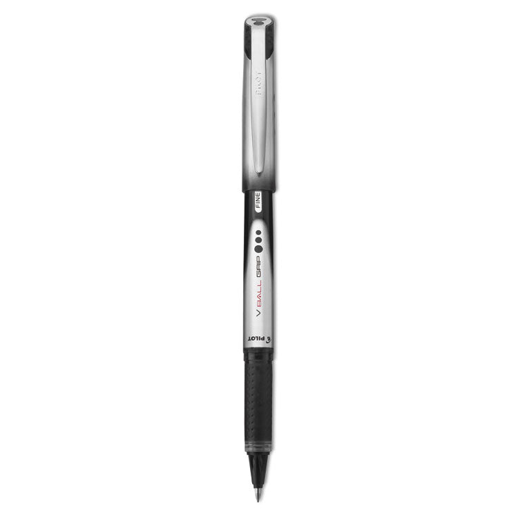 VBall Grip Liquid Ink Roller Ball Pen, Stick, Fine 0.7 mm, Black Ink, Black/Silver Barrel, Dozen