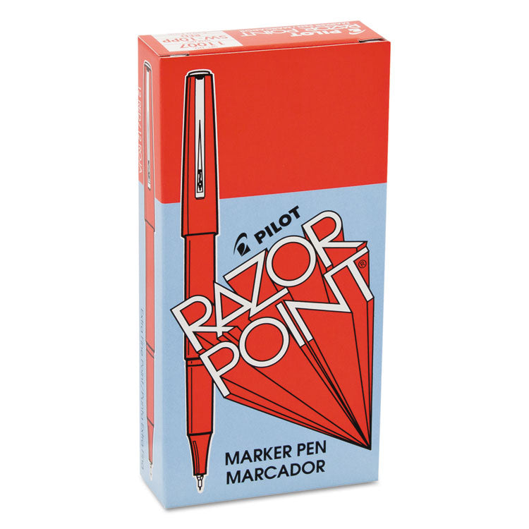 Razor Point Fine Line Porous Point Pen, Stick, Extra-Fine 0.3 mm, Red Ink, Red Barrel, Dozen