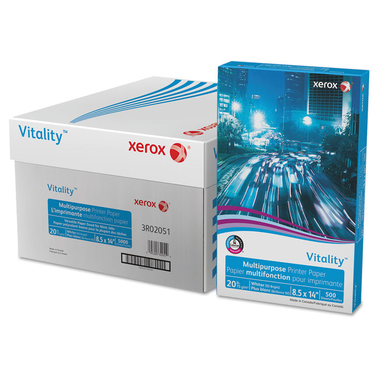 Vitality Multipurpose Print Paper, 92 Bright, 20 lb Bond Weight, 8.5 x 14, White, 500 Sheets/Ream, 10 Reams/Carton