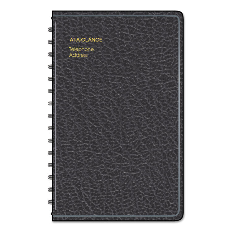 Telephone/Address Book, 4.78 x 8, Black Simulated Leather, 100 Sheets