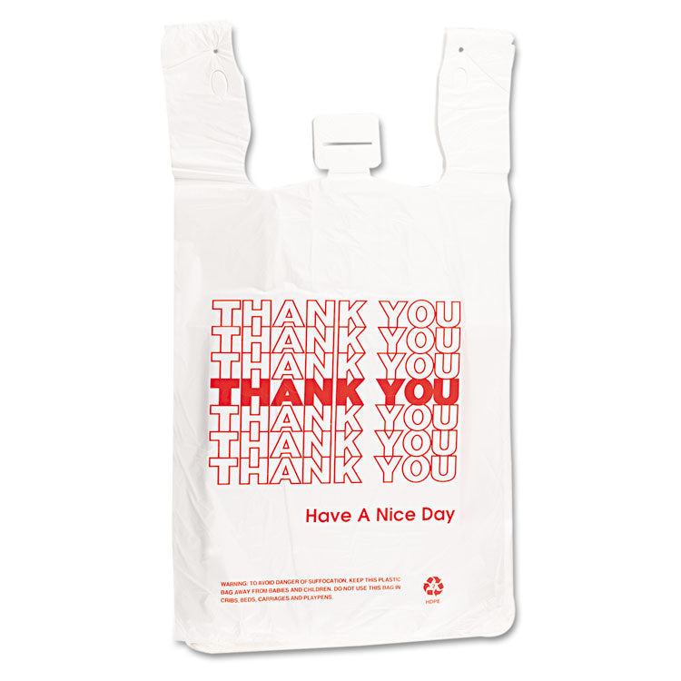 Plastic Thank-You T-Sack, 2 mil, 4  x 15 , White, 2,000/Carton